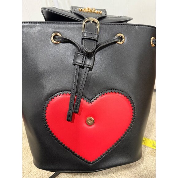 Love Moschino Black & Red Heart Backpack Gold Accent Drawstring & Buckle Closure - Picture 3 of 13